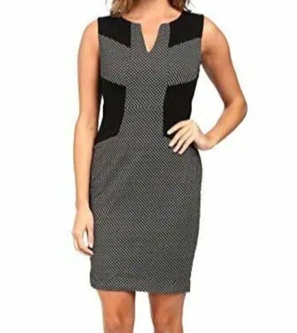NYDJ $200 Women's Stretch Black Gray Sleeveless Aubrey Sheath Mini Dress Size 10